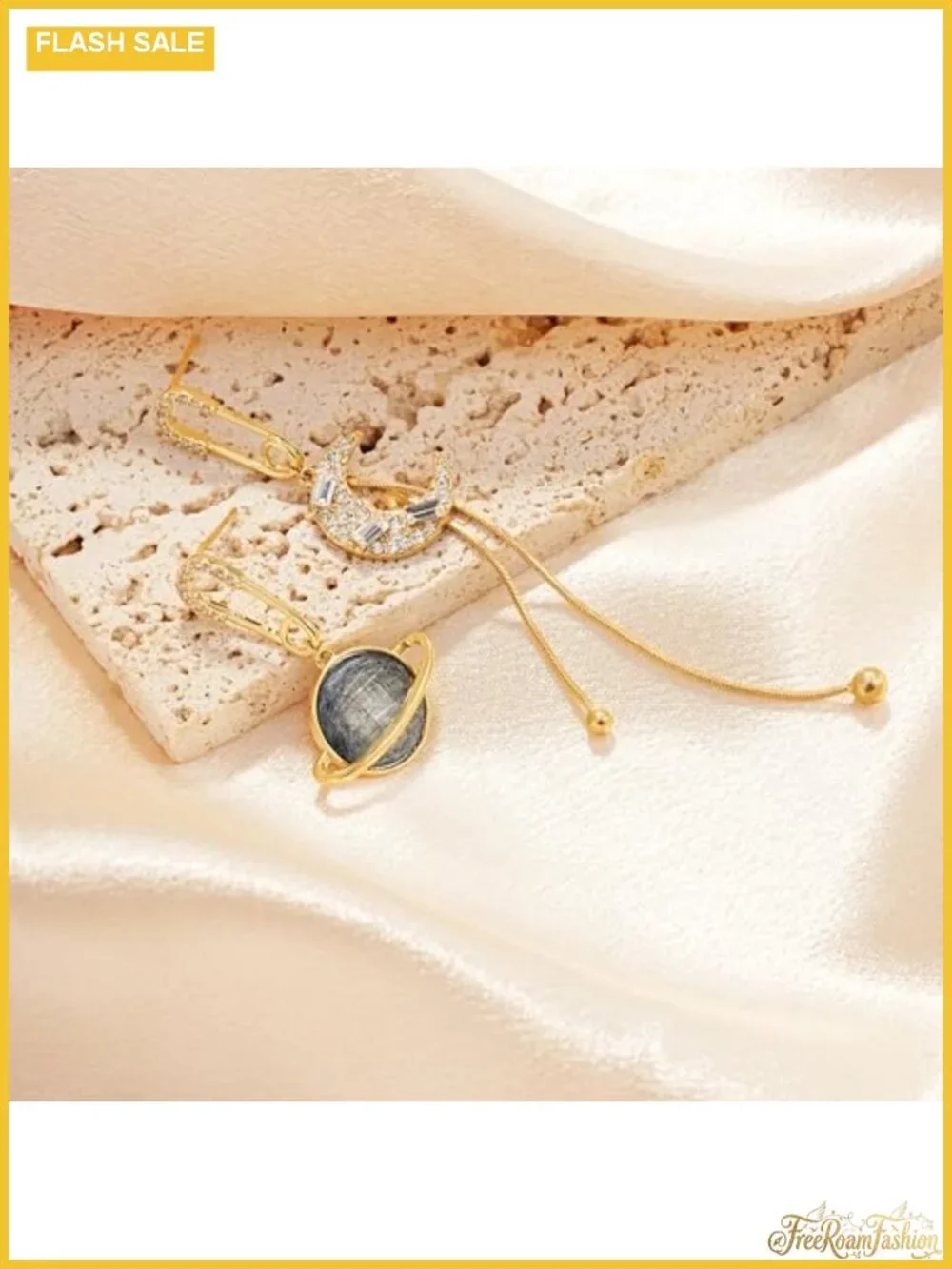 Celestial Asymmetrical Moon Star Saturn Dangle Drop Earrings 925 Silver Posts